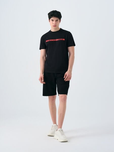 Loft 2038693 Siyah Erkek Bisiklet Yaka Göğüsten Yazı Detaylı T-Shirt