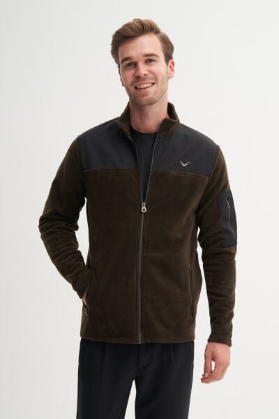 Cazador 24KCEEO05638 Haki Erkek 3 İplik Boğazlı Polar Sweat Hırka