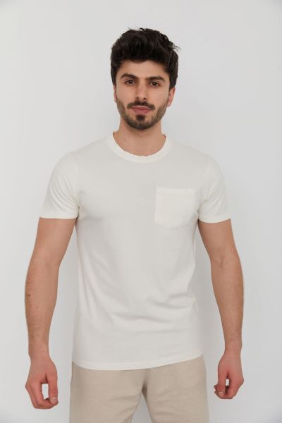 Cazador 23YCEEO04005 Erkek Ekru Önü Cepli Bisiklet Yaka T-Shirt