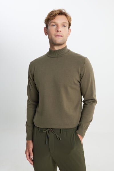 Altınyıldız ACE492510017 Haki Erkek Yarım Balıkcı Triko Kazak