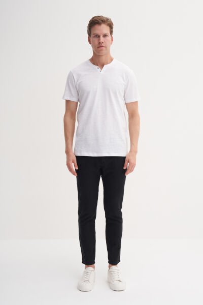 Cazador 25YCEEO04227 Beyaz Erkek V Yaka Patlı Slim Fit %100 Pamuk T-shirt