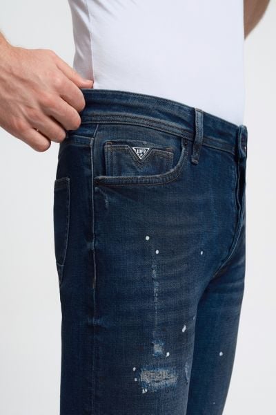 Loft 2033755 Mavi Erkek Ricardo Slim Fit Normal Bel Daralan Paça Yırtık Boya Detaylı Kot Pantolon