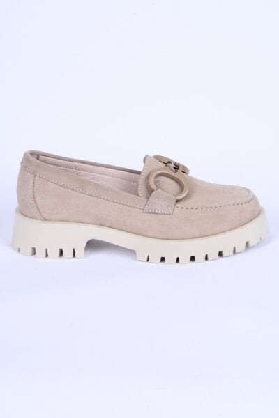 New Onix 2846 Süet Toka Detaylı Rahat Taban Bej Günlük Kadın Ayakkabı