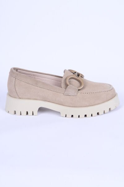 New Onix 2846 Süet Toka Detaylı Rahat Taban Bej Günlük Kadın Ayakkabı