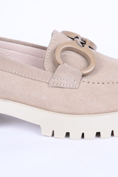 New Onix 2846 Süet Toka Detaylı Rahat Taban Bej Günlük Kadın Ayakkabı