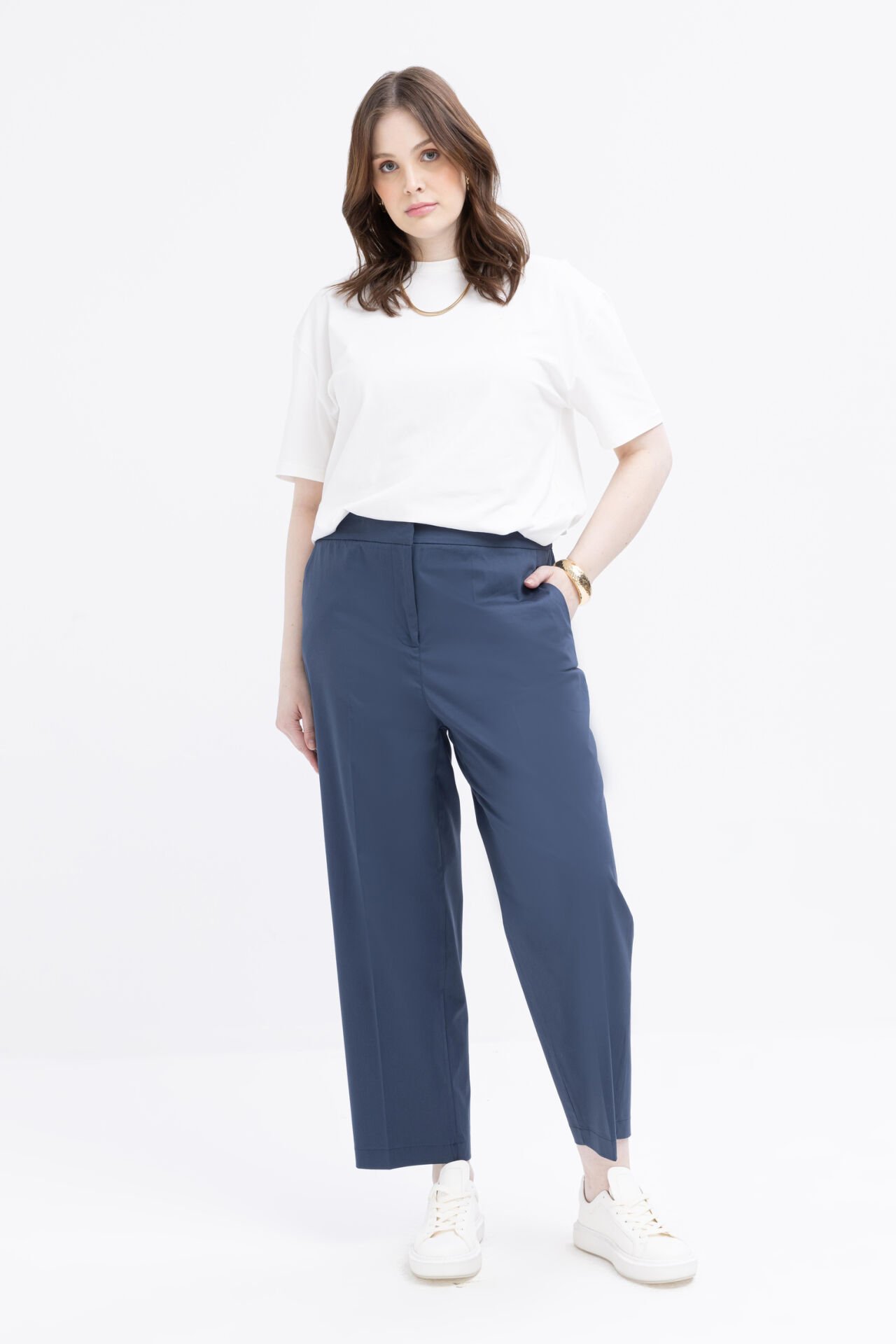 Allday B77126A9 İndigo Kadın Beli Lastikli Havuç Pantolon