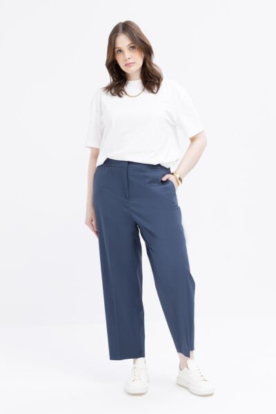 Allday B77126A9 İndigo Kadın Beli Lastikli Havuç Pantolon