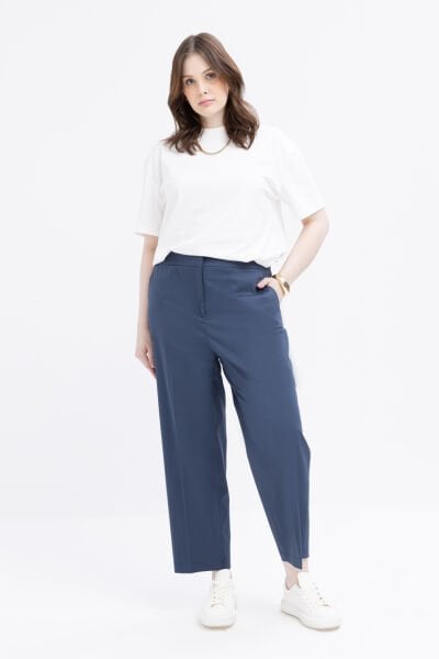 Allday B77126A9 İndigo Kadın Beli Lastikli Havuç Pantolon