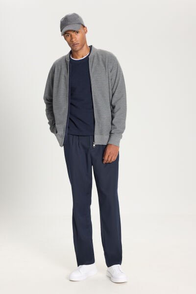 Altınyıldız ACE542510148 Gri Melanj Erkek Triko Kolej Yaka Fermuarlı Hırka