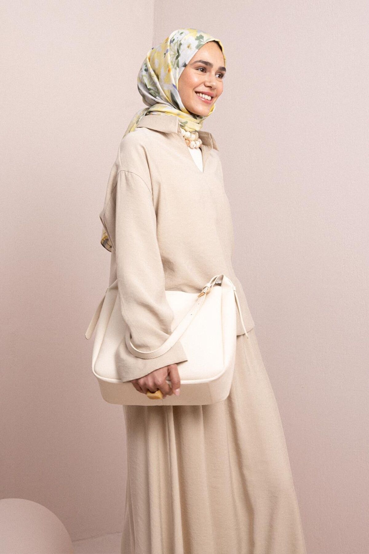 Allday S32037A0 Bej Kadın V Yakalı Modal Etekli Takım