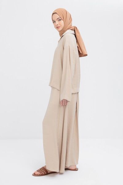 Allday S32037A0 Bej Kadın V Yakalı Modal Etekli Takım