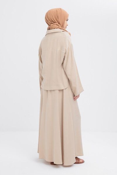Allday S32037A0 Bej Kadın V Yakalı Modal Etekli Takım