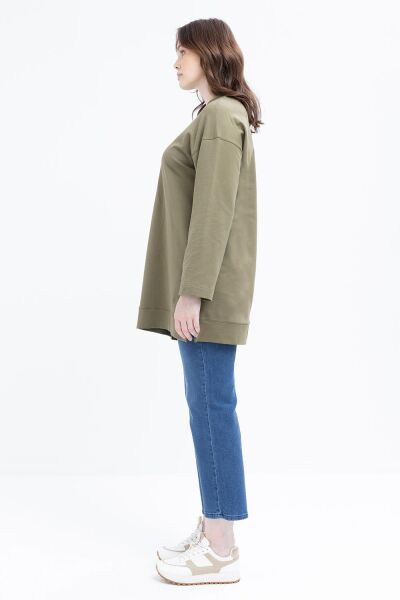 Allday S50257A9 Haki Kadın Nakışlı Bisiklet Yaka Tunik