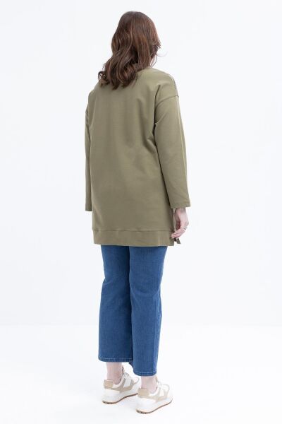 Allday S50257A9 Haki Kadın Nakışlı Bisiklet Yaka Tunik