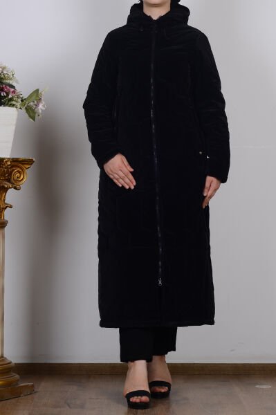 Armine 24KT719 Siyah Kapüşonlu İçi Astarlı Cepli Kap