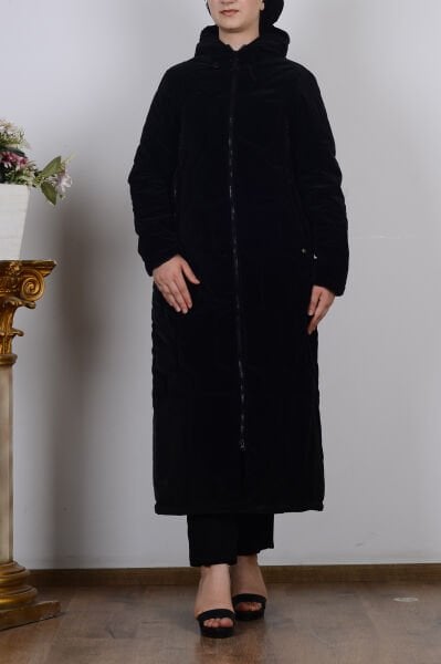 Armine 24KT719 Siyah Kapüşonlu İçi Astarlı Cepli Kap