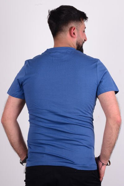 Cazador 24YCEEO04274 İndigo Erkek Slim Fit Bisiklet Yaka Baskılı Tşört