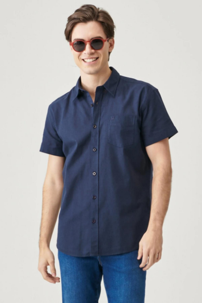 Wrangler W5J7LO114 Lacivert Önü Cepli Kısa Kollu Erkek Gömlek