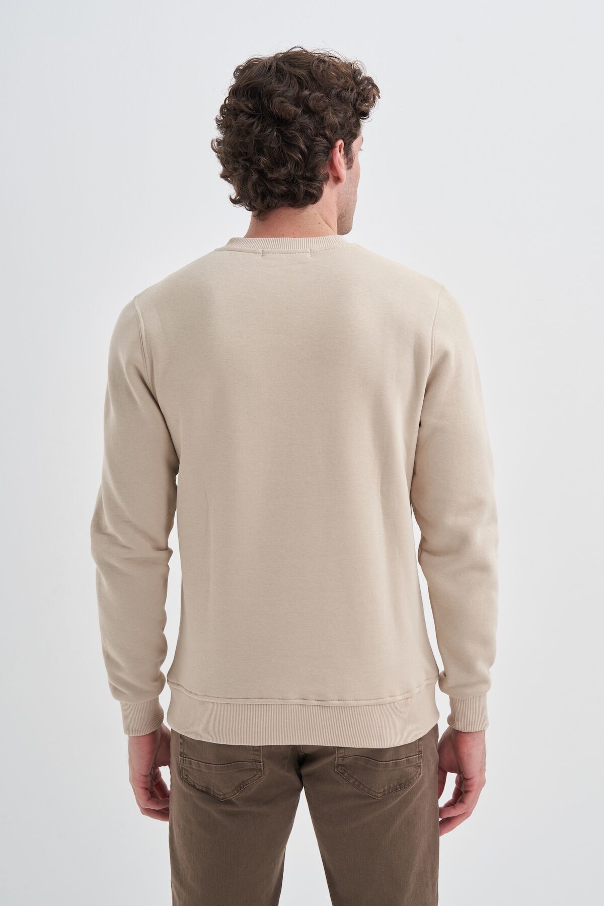 Cazador 24KCEEO05131 Bej Erkek Bisiklet Yaka Resim Dekorlu Üç İplik Sweat