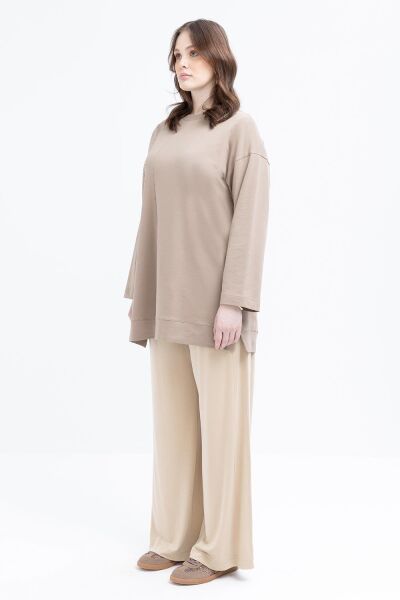 Allday S50257A9 Vizon Kadın Nakışlı Bisiklet Yaka Tunik