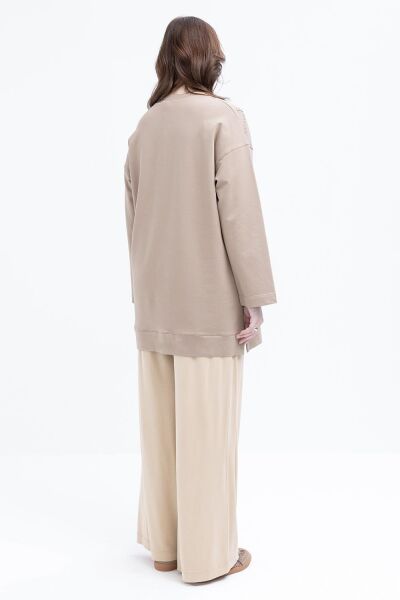 Allday S50257A9 Vizon Kadın Nakışlı Bisiklet Yaka Tunik