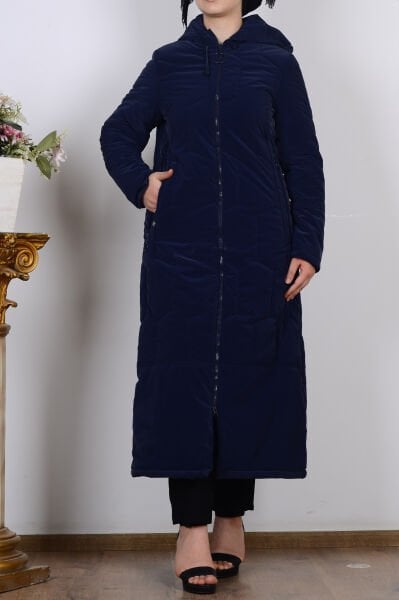 Armine 24KT719 Lacivert Kapüşonlu İçi Astarlı Cepli Kap