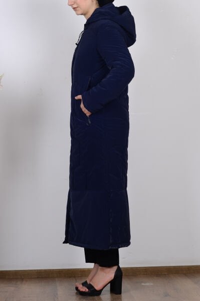 Armine 24KT719 Lacivert Kapüşonlu İçi Astarlı Cepli Kap