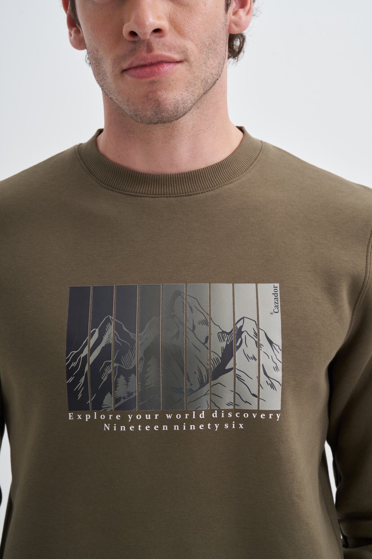 Cazador 24KCEEO05131 Haki Erkek Bisiklet Yaka Resim Dekorlu Üç İplik Sweat