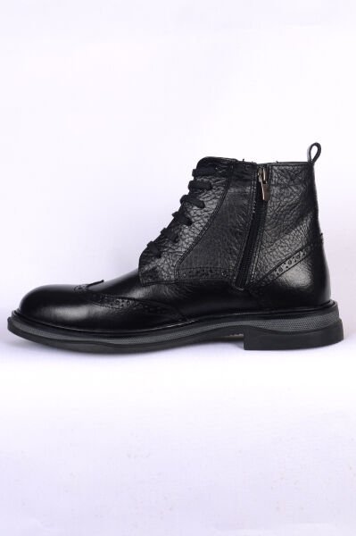 Bulldozer 250162 Yandan Fermuarlı Bağcıklı Ortapedik İç Taban Yarm Boğazlı Deri Siyah Erkek Bot