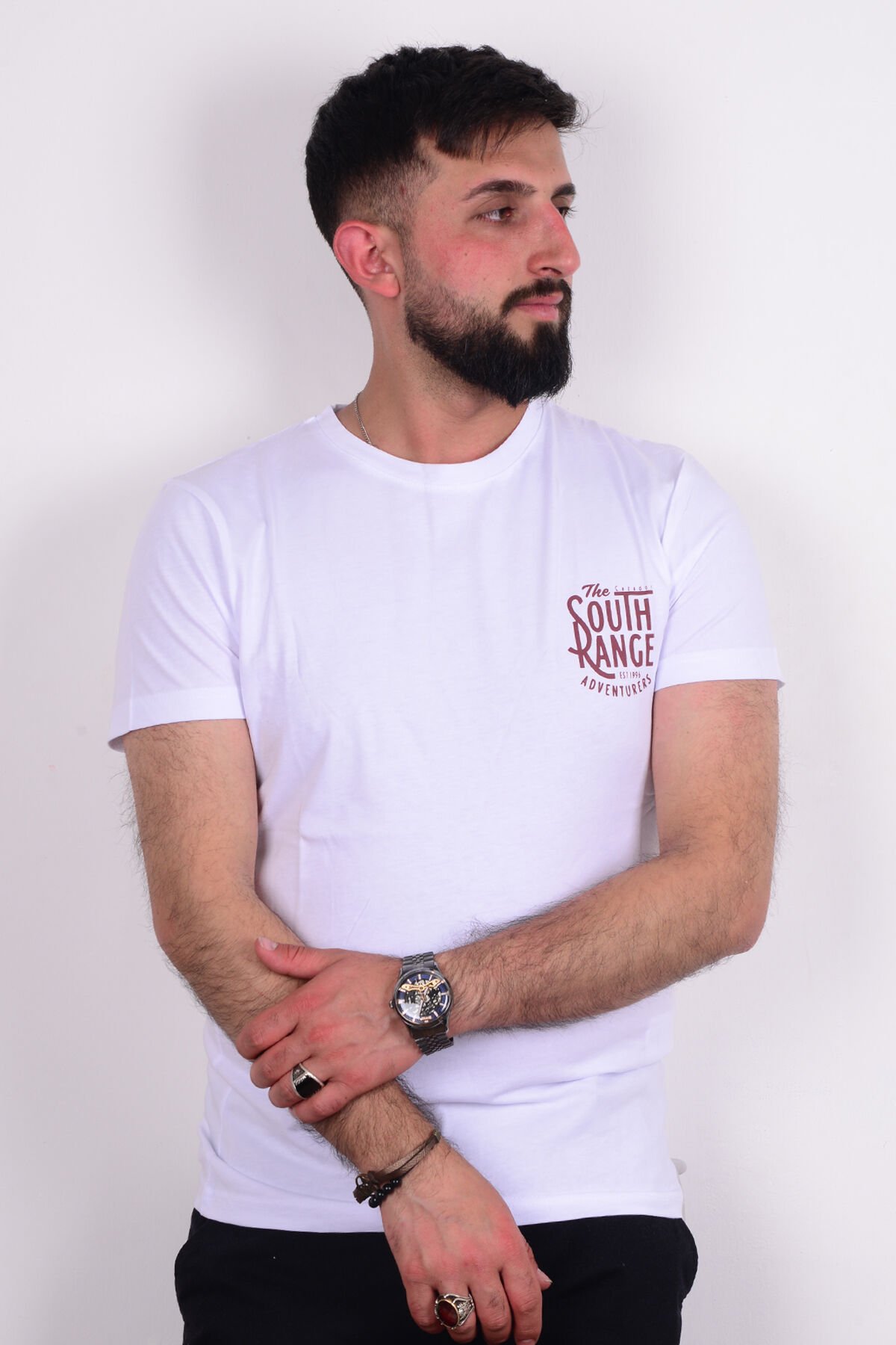 Cazador 24YCEEO04274 Beyaz Erkek Slim Fit Bisiklet Yaka Baskılı Tşört