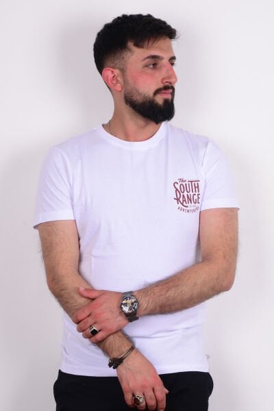 Cazador 24YCEEO04274 Beyaz Erkek Slim Fit Bisiklet Yaka Baskılı Tşört