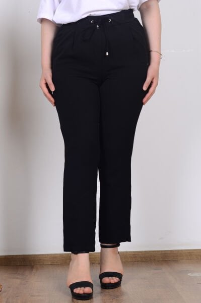 Armine 25KT205 Siyah Kadın Beli Lasrikli Havuç Kesim Kumaş Pantolon