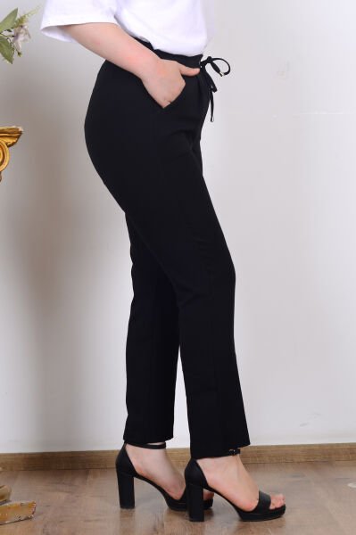 Armine 25KT205 Siyah Kadın Beli Lasrikli Havuç Kesim Kumaş Pantolon