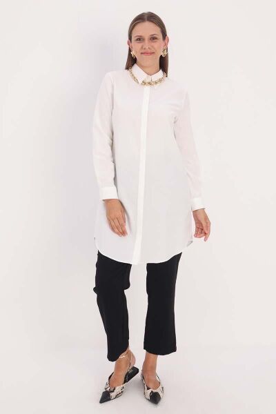 Allday BDX51007K Ekru Kadın Gizli Düğme Detaylı Uzun Gömlek