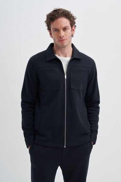 Cazador 24KCEEO05098 Lacivert Erkek Gömlek Yaka Çok Cepli Full Fermuarlı Hırka