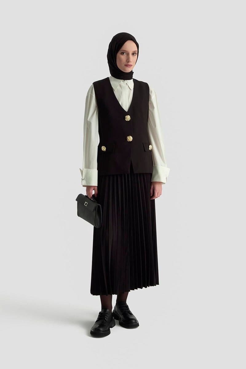 Armine 25KT643 Siyah Kadın Yelekli Tesettür Takım