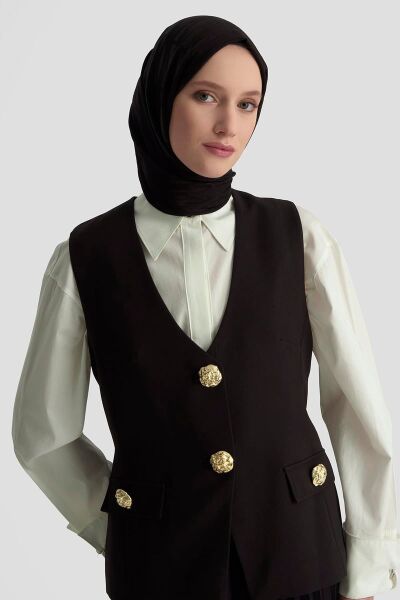 Armine 25KT643 Siyah Kadın Yelekli Tesettür Takım