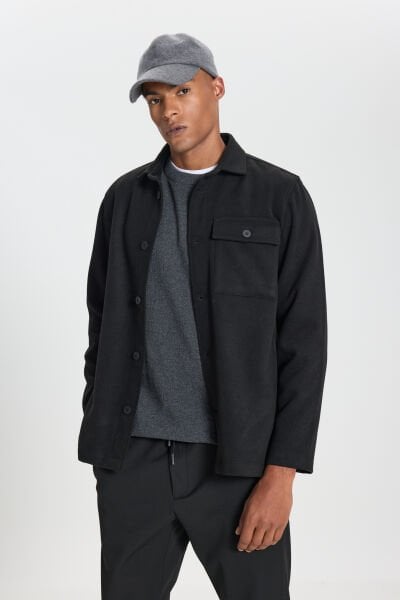 Altınyıldız ACE542510161 Siyah Erkek Önden Geniş Düğmeli Yün Polar Gömlek