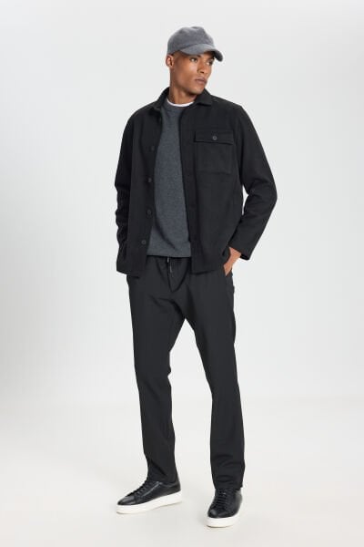 Altınyıldız ACE542510161 Siyah Erkek Önden Geniş Düğmeli Yün Polar Gömlek