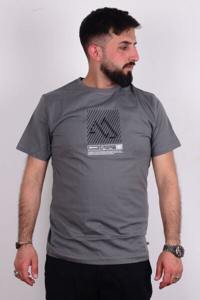 Cazador 24YCEEO04072 Gri Erkek Regular Fit Bisiklet Yaka Baskılı Normal Kesim Tşört