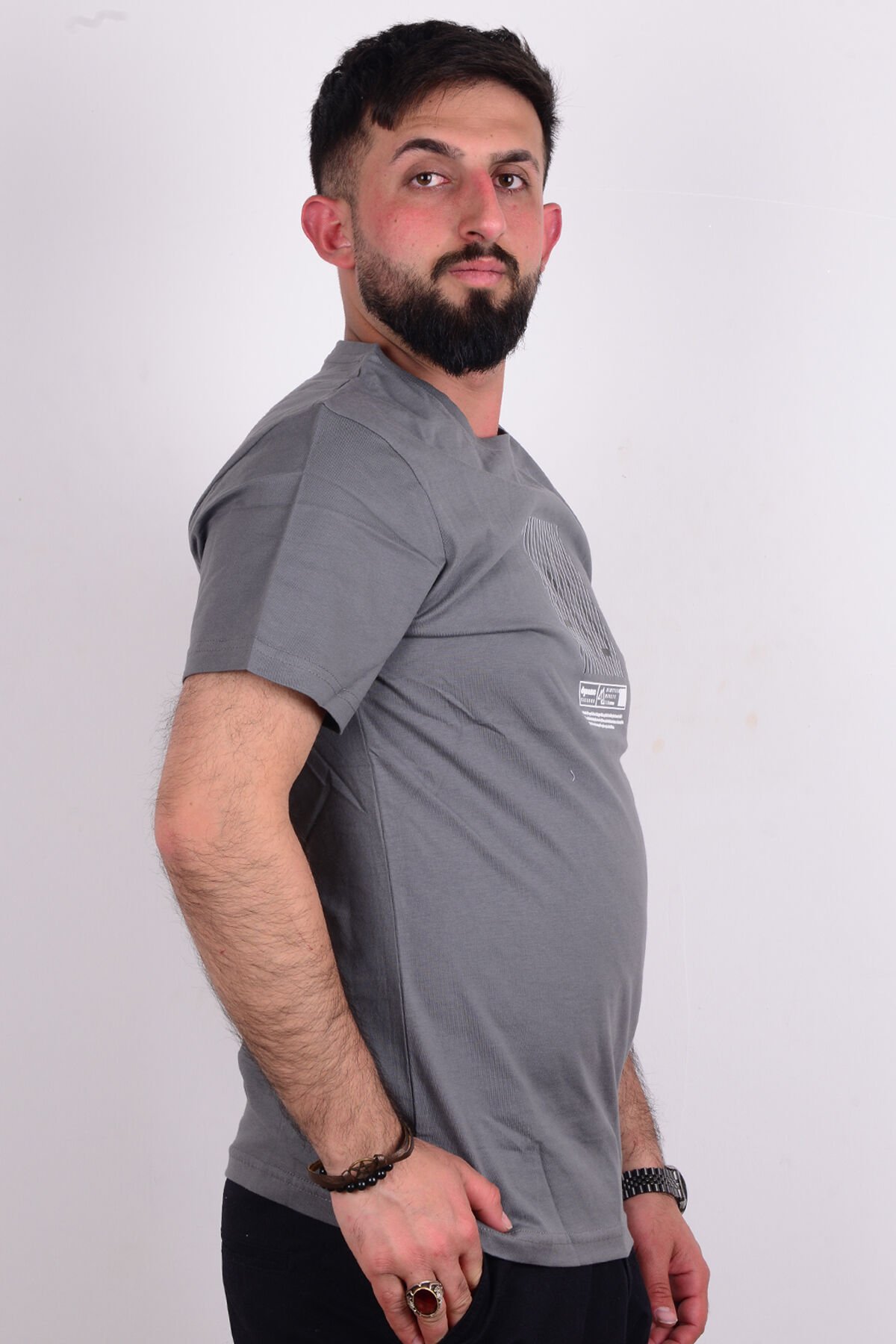 Cazador 24YCEEO04072 Gri Erkek Regular Fit Bisiklet Yaka Baskılı Normal Kesim Tşört