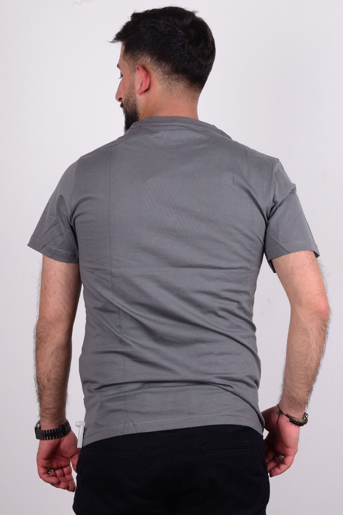 Cazador 24YCEEO04072 Gri Erkek Regular Fit Bisiklet Yaka Baskılı Normal Kesim Tşört