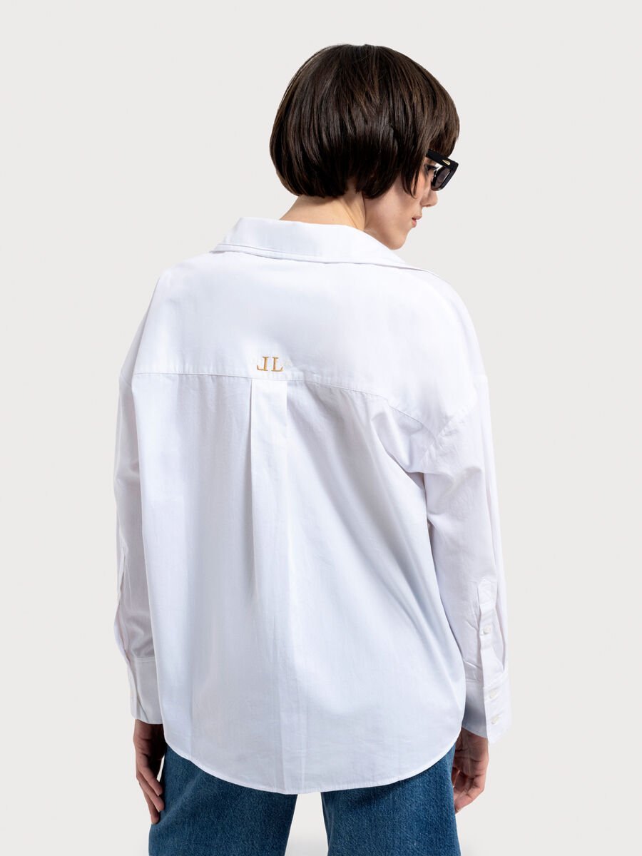 Loft LF2036553 Beyaz Kadın Regular Fit Normal Yaka Önü Düğmeli Normal Kesim %100 Pamuk Uzun Kol Gömlek