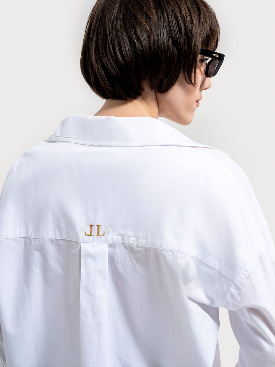 Loft LF2036553 Beyaz Kadın Regular Fit Normal Yaka Önü Düğmeli Normal Kesim %100 Pamuk Uzun Kol Gömlek