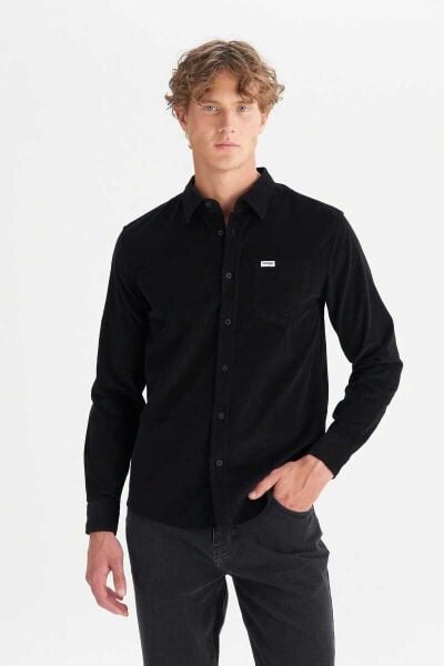 Wrangler MW5A14A100 Siyah Erkek Tek Cepli Regular Fit Kadife Gömlek