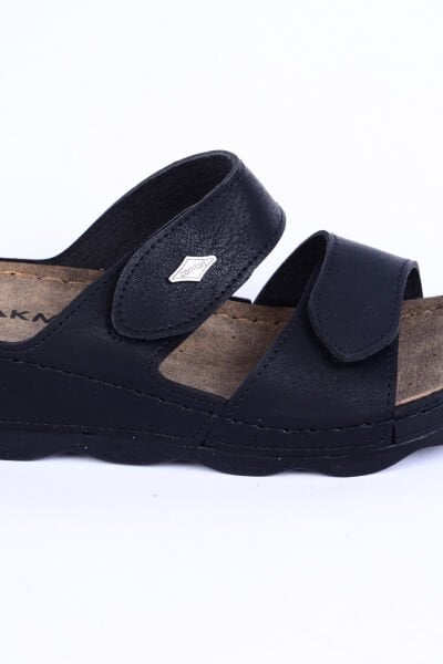 Ayakmod 37-976 Yüksek Taban Cırtcırtlı Rahat Taban Siyah Günlük Kadın Terlik