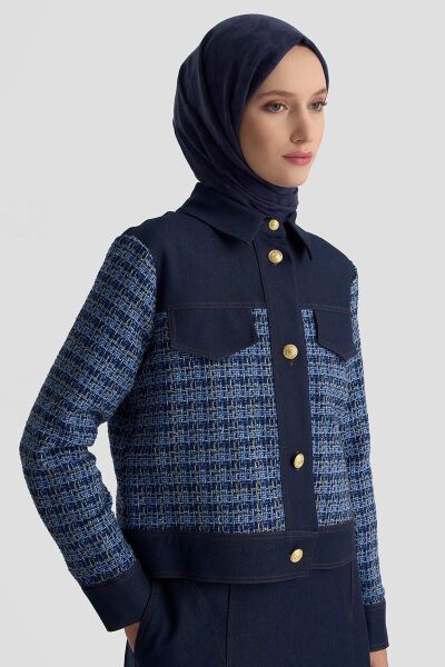 Armine 25KT605 İndigo Kadın Kot Görünümlü Ceketli-Etekli Takım