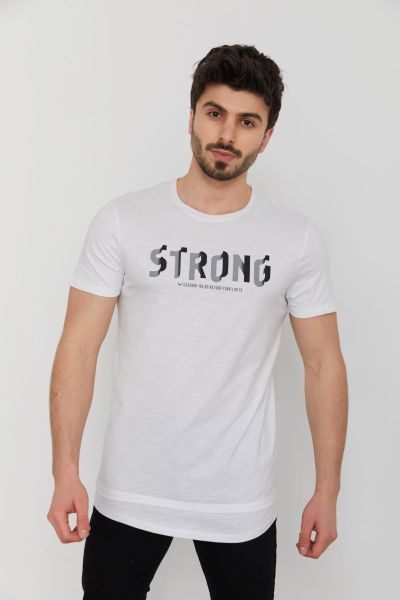 Cazador 23YCEEO04064 Erkek Beyaz Baskılı Bisiklet Yaka T-Shirt