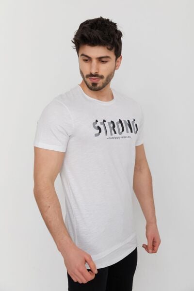 Cazador 23YCEEO04064 Erkek Beyaz Baskılı Bisiklet Yaka T-Shirt
