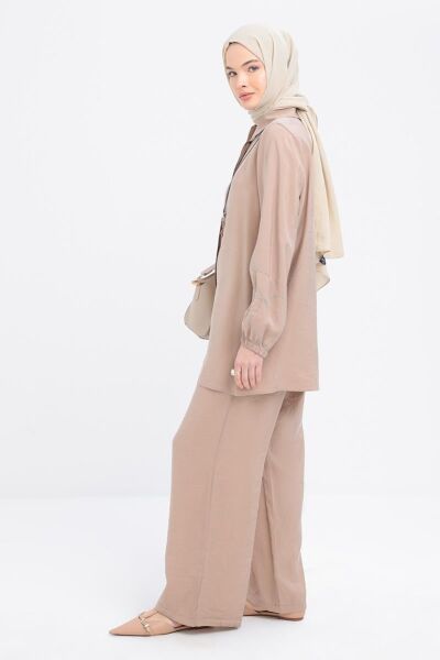 Allday S51321A0 Vizon Kadın Zincir Nakışlı Kolu Lastikli Modal Gömlek Tunik